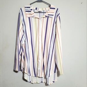 Lularoe Top Size 3X Striped Button Up Blouse Womens Plus Valentina Western‎